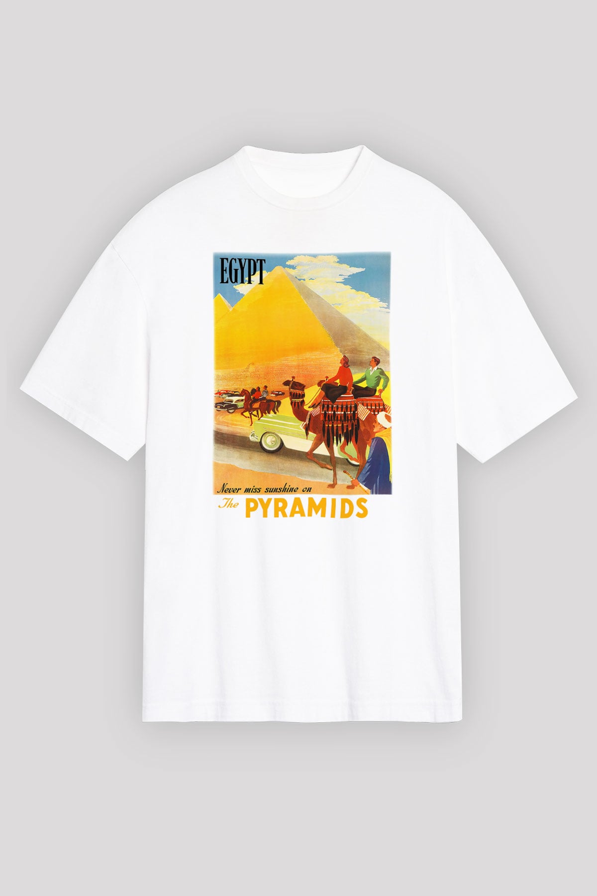 Mısır Piramitleri Beyaz Unisex Oversize Tişört T-Shirt