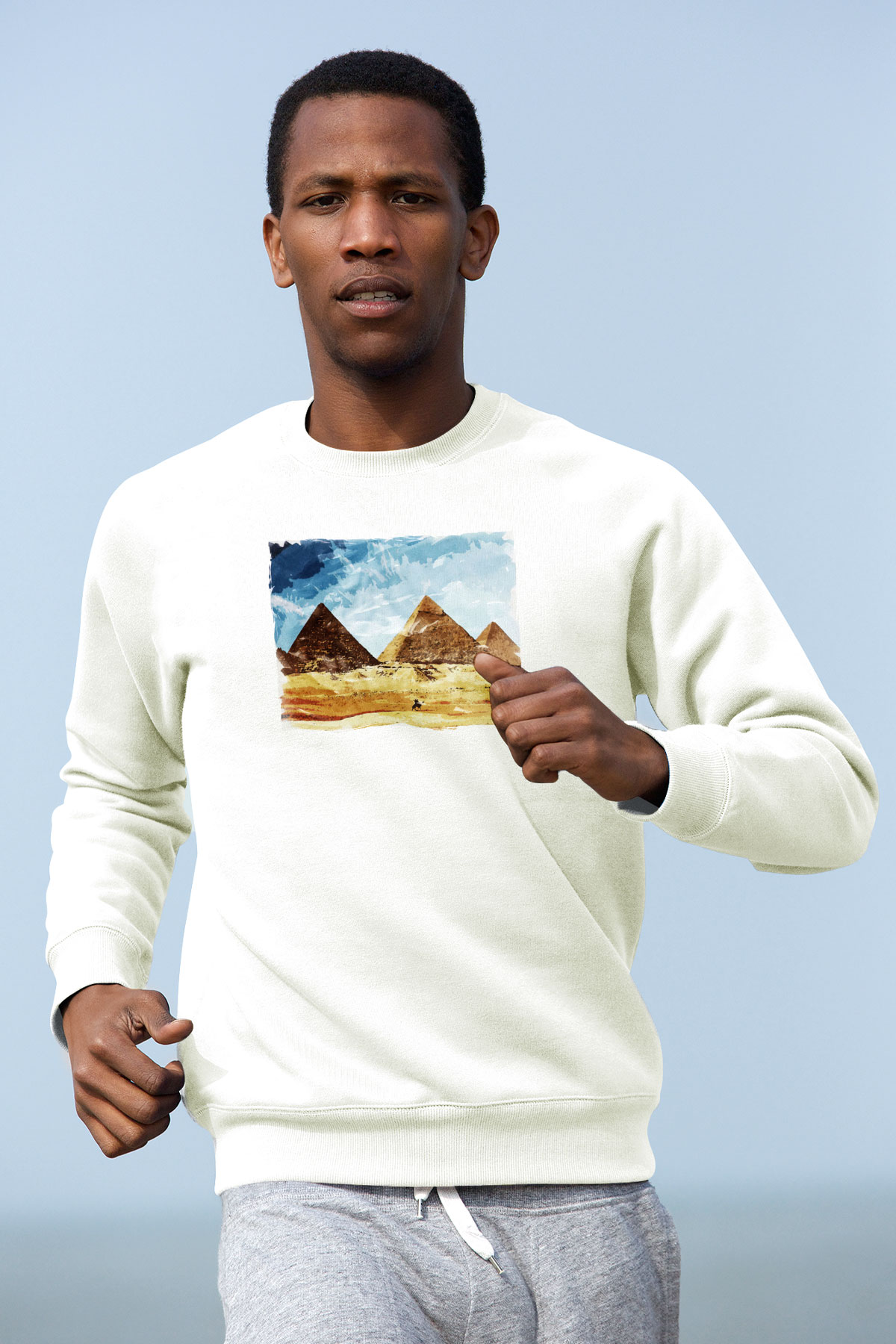 Mısır Piramitleri Beyaz Unisex Sweatshirt