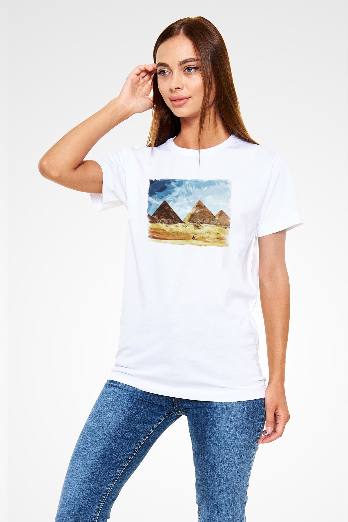 Mısır Piramitleri Beyaz Unisex Tişört T-Shirt - TişörtFabrikası