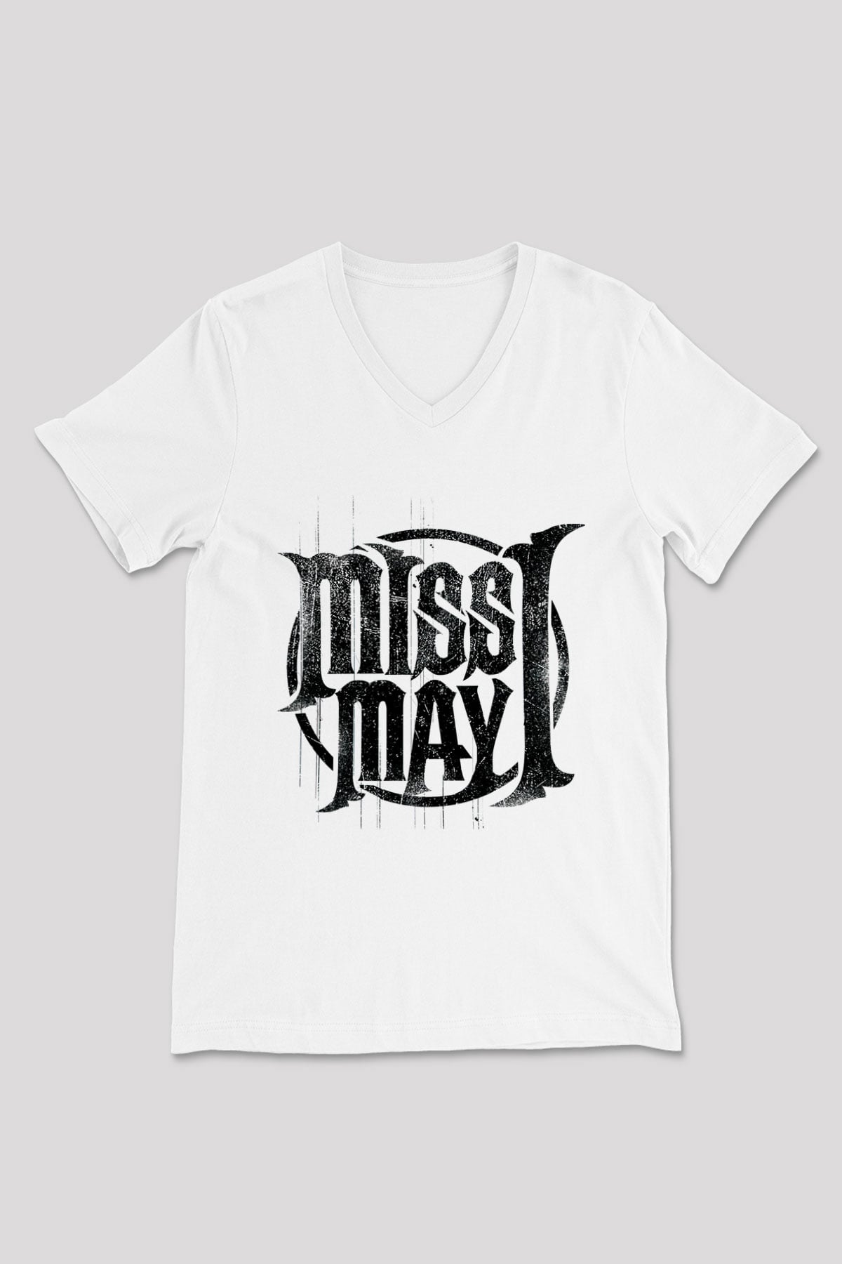 Miss May I Beyaz Unisex V Yaka Tişört T-Shirt