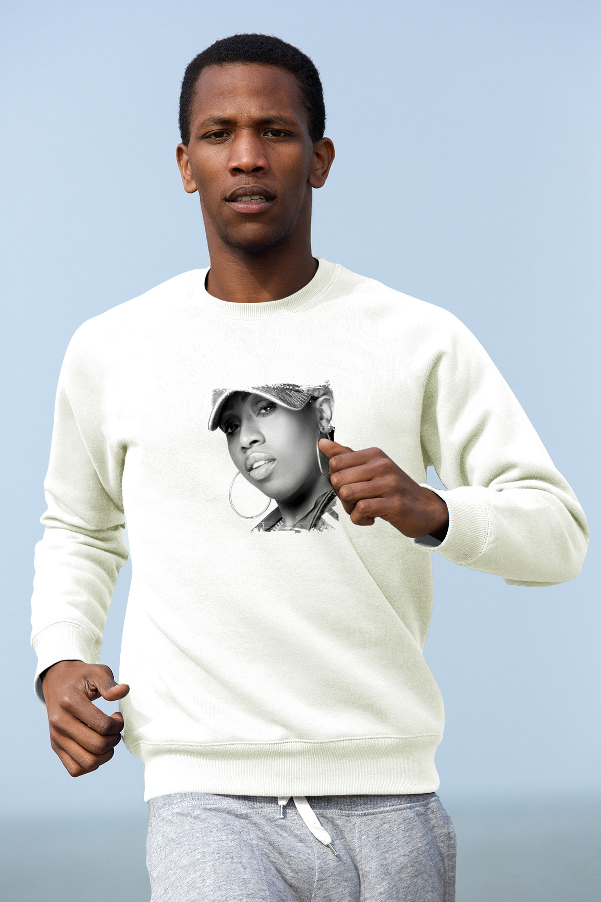 Missy Elliott Baskılı Unisex Beyaz Sweatshirt