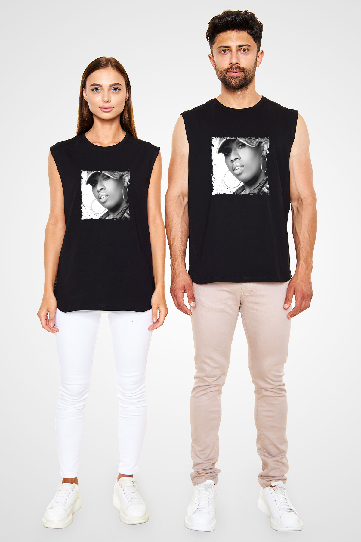 Missy Elliott Baskılı Unisex Siyah Kolsuz Tişört