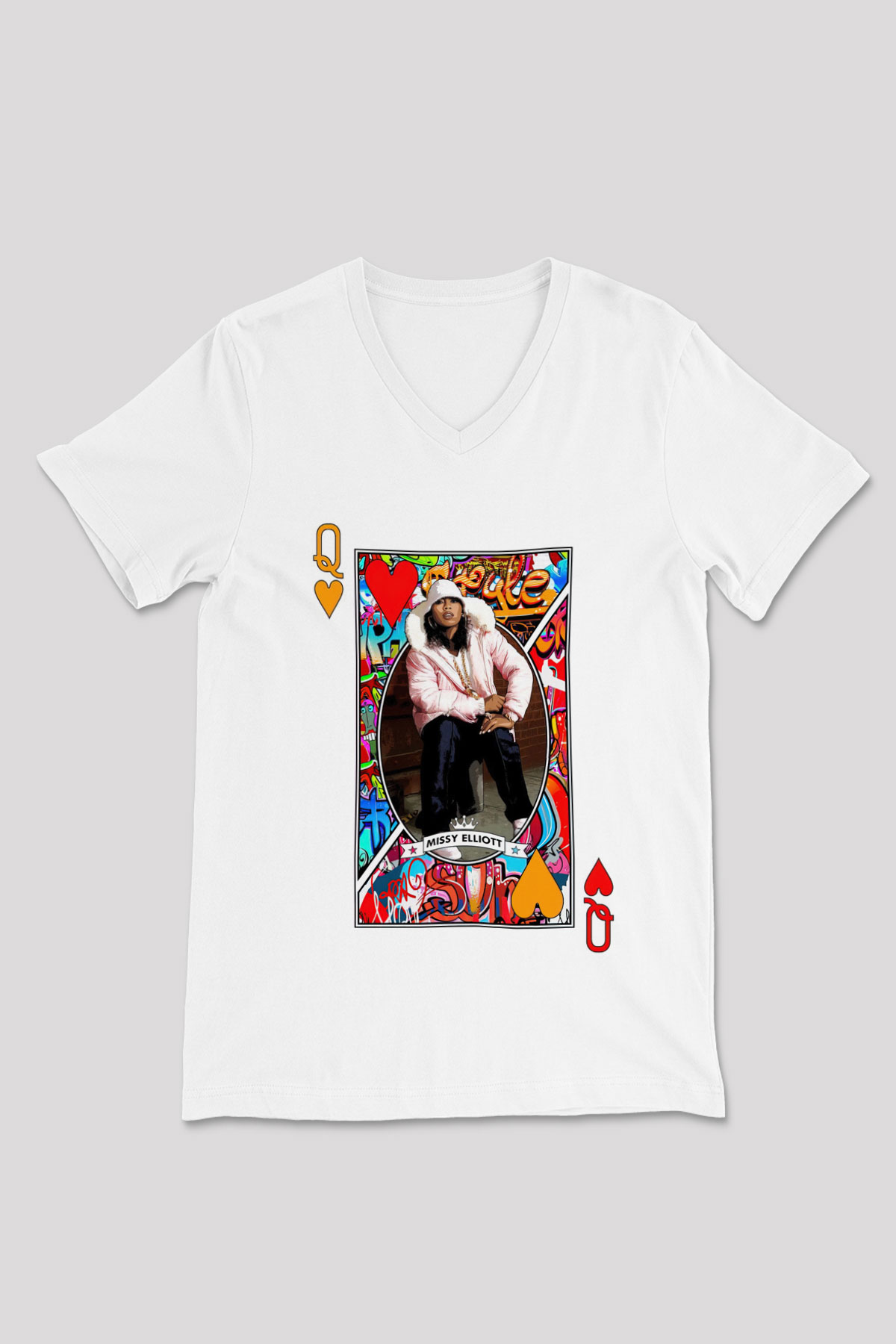 Missy Elliott Beyaz Unisex V Yaka Tişört