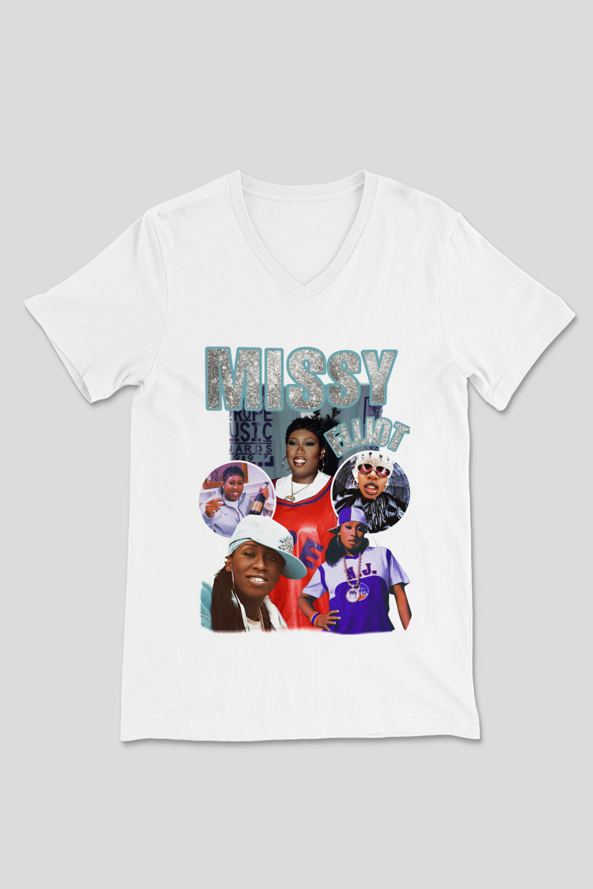 Missy Elliott Beyaz Unisex V Yaka Tişört