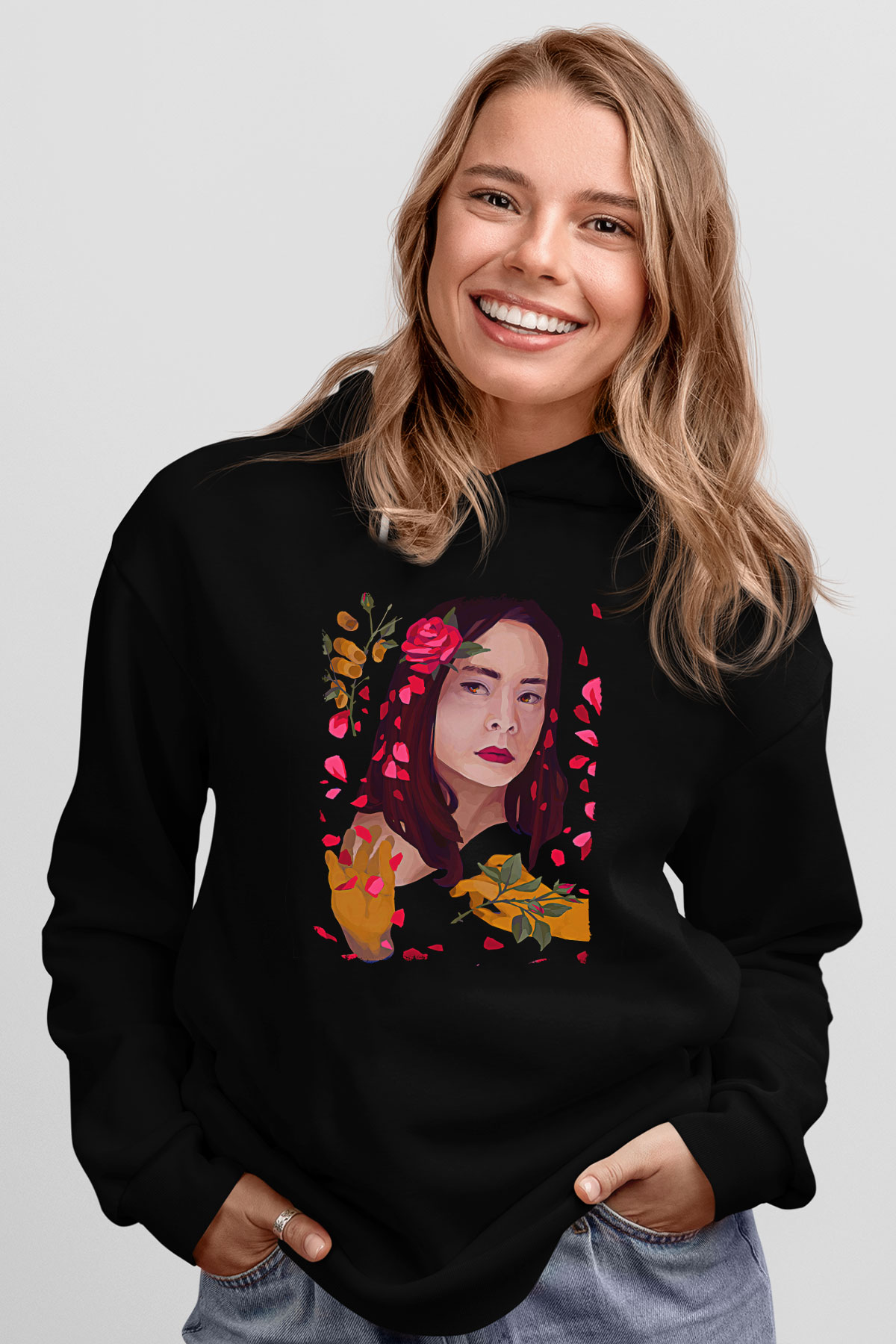 Mitski Baskılı Baskılı Unisex Siyah Hoodie