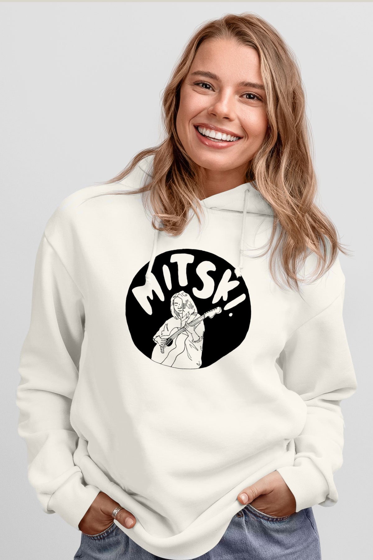 Mitski Baskılı Beyaz Unisex Kapüşonlu Sweatshirt