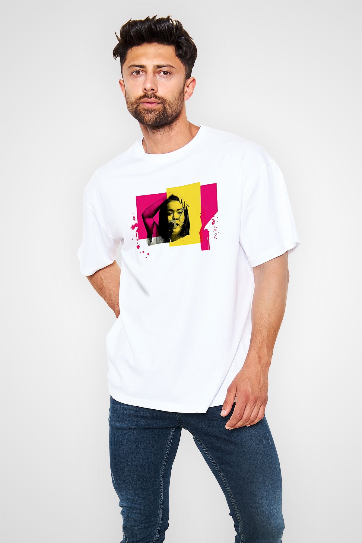 Mitski Baskılı Beyaz Unisex Oversize Tişört - Tshirt