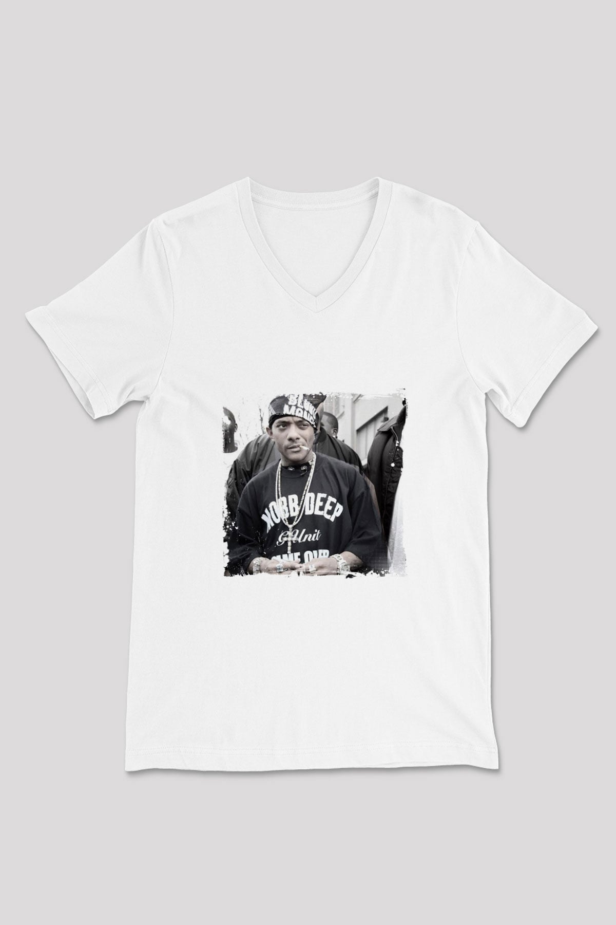 Mobb Deep Baskılı Beyaz V Yaka Unisex Tişört