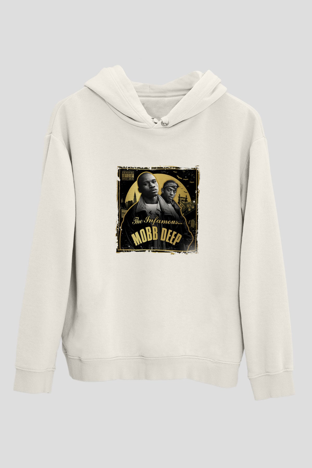 Mobb Deep Baskılı Unisex Beyaz Kapüşonlu Sweatshirt