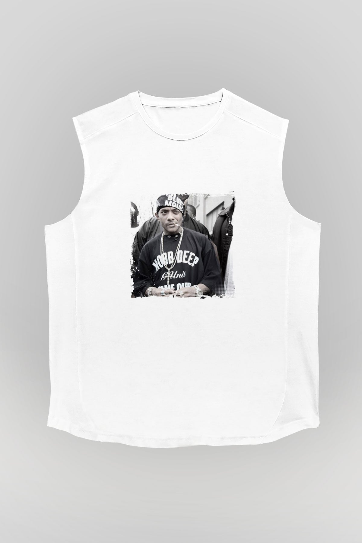 Mobb Deep Baskılı Unisex Beyaz Kolsuz Tişört