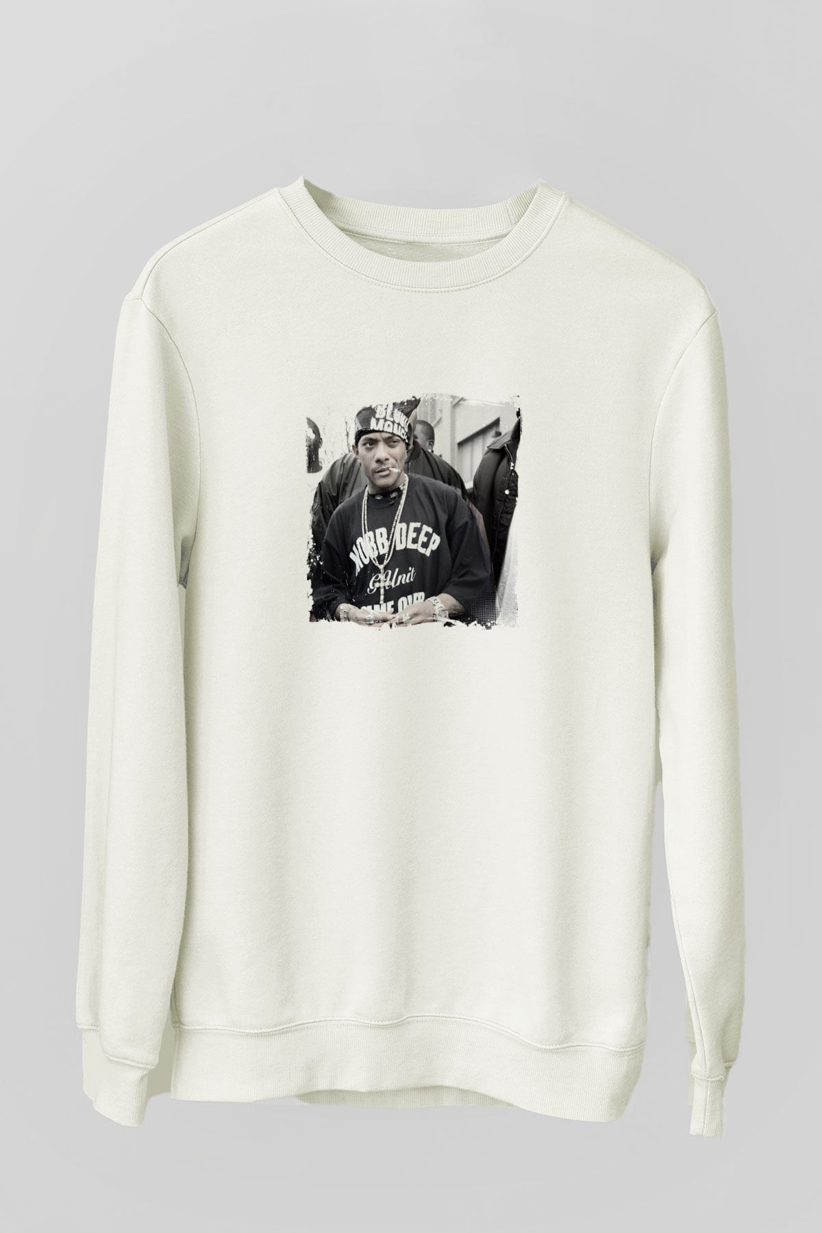 Mobb Deep Baskılı Unisex Beyaz Sweatshirt