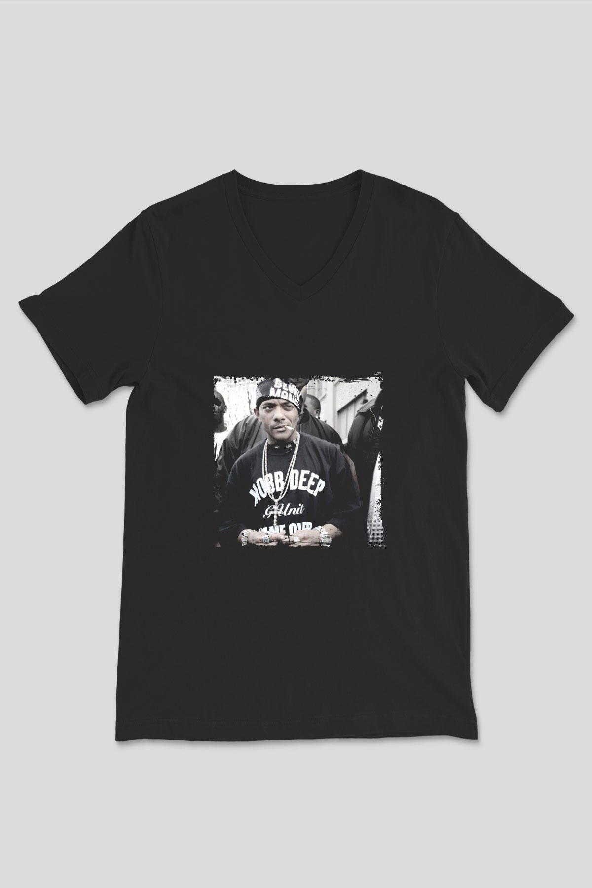 Mobb Deep Baskılı Unisex Siyah V Yaka Tişört
