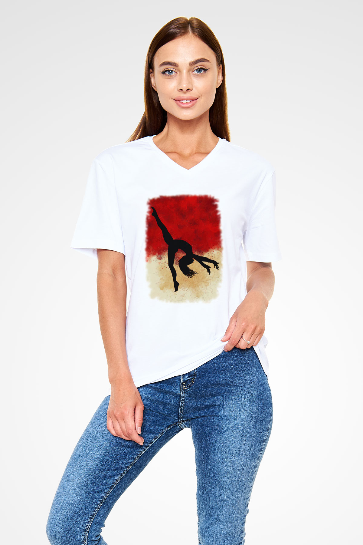 Modern Dans Beyaz Unisex V Yaka Tişört