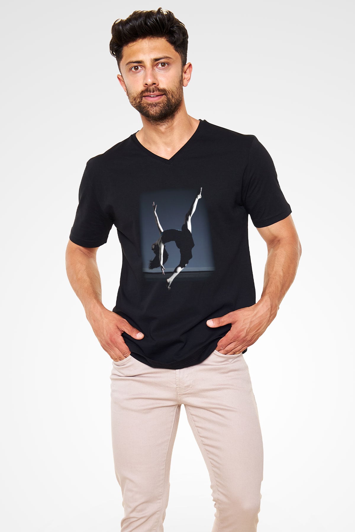 Modern Dans Siyah Unisex V Yaka Tişört T-Shirt