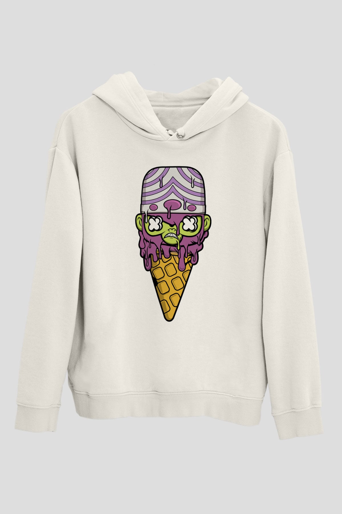 Mojo Jo Ice Cream Baskılı Beyaz Unisex Hoodie