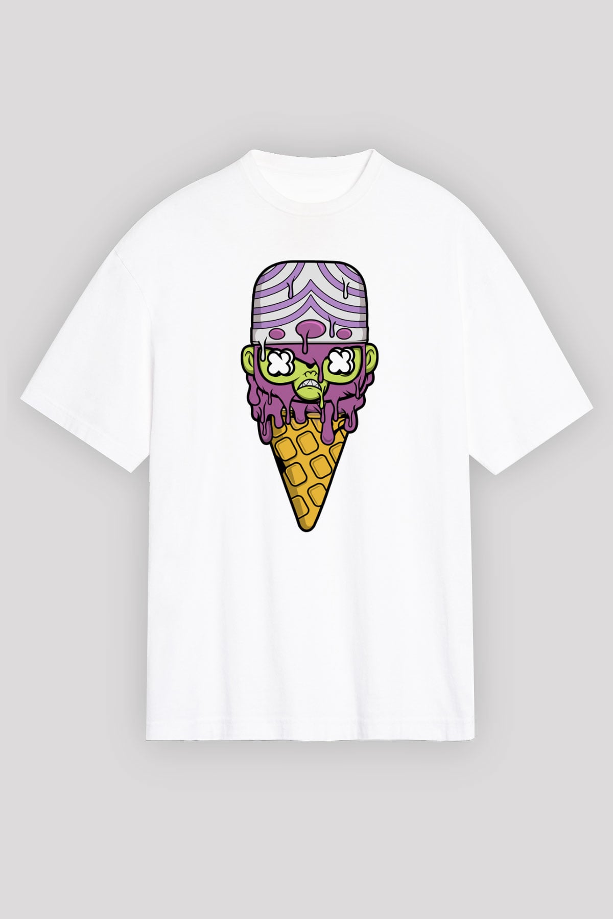 Mojo Jo Ice Cream Baskılı Beyaz Unisex Oversize Tişört