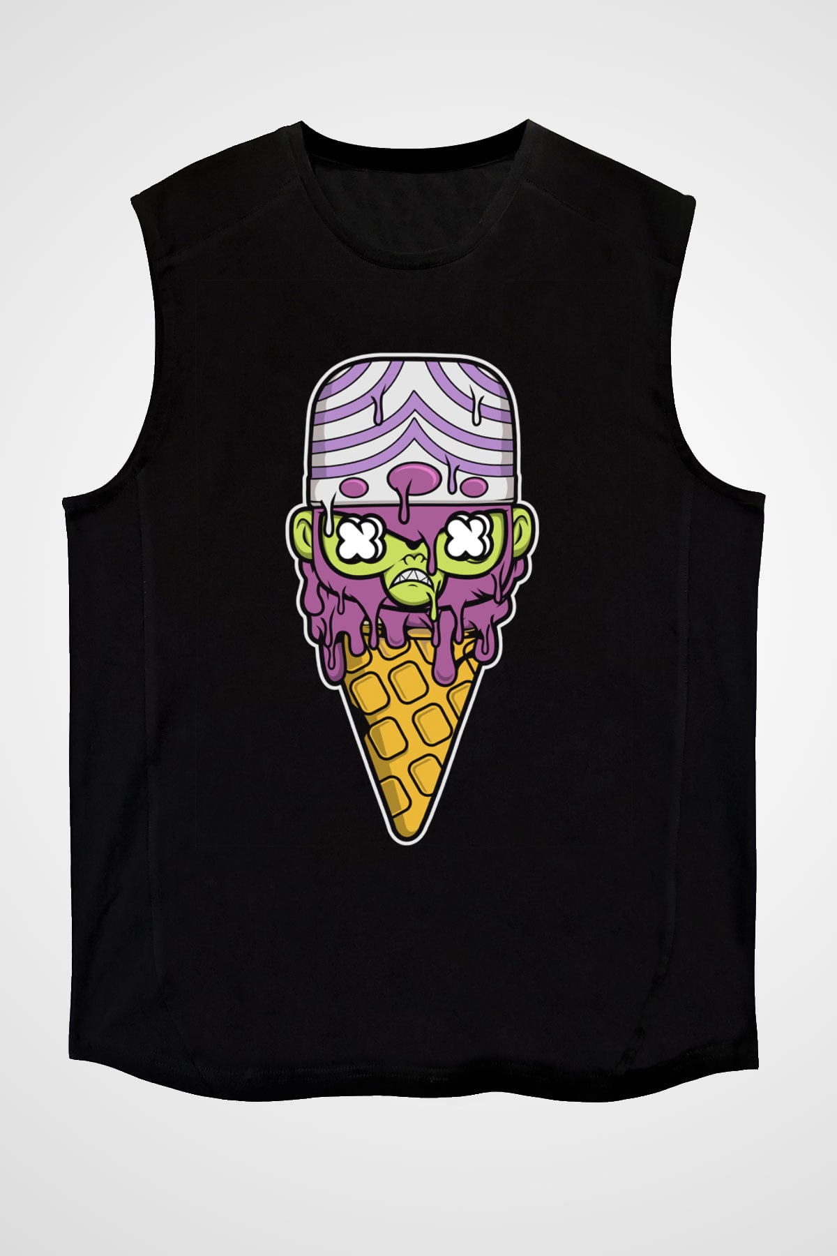 Mojo Jo Ice Cream Baskılı Siyah Unisex Kolsuz Tişört