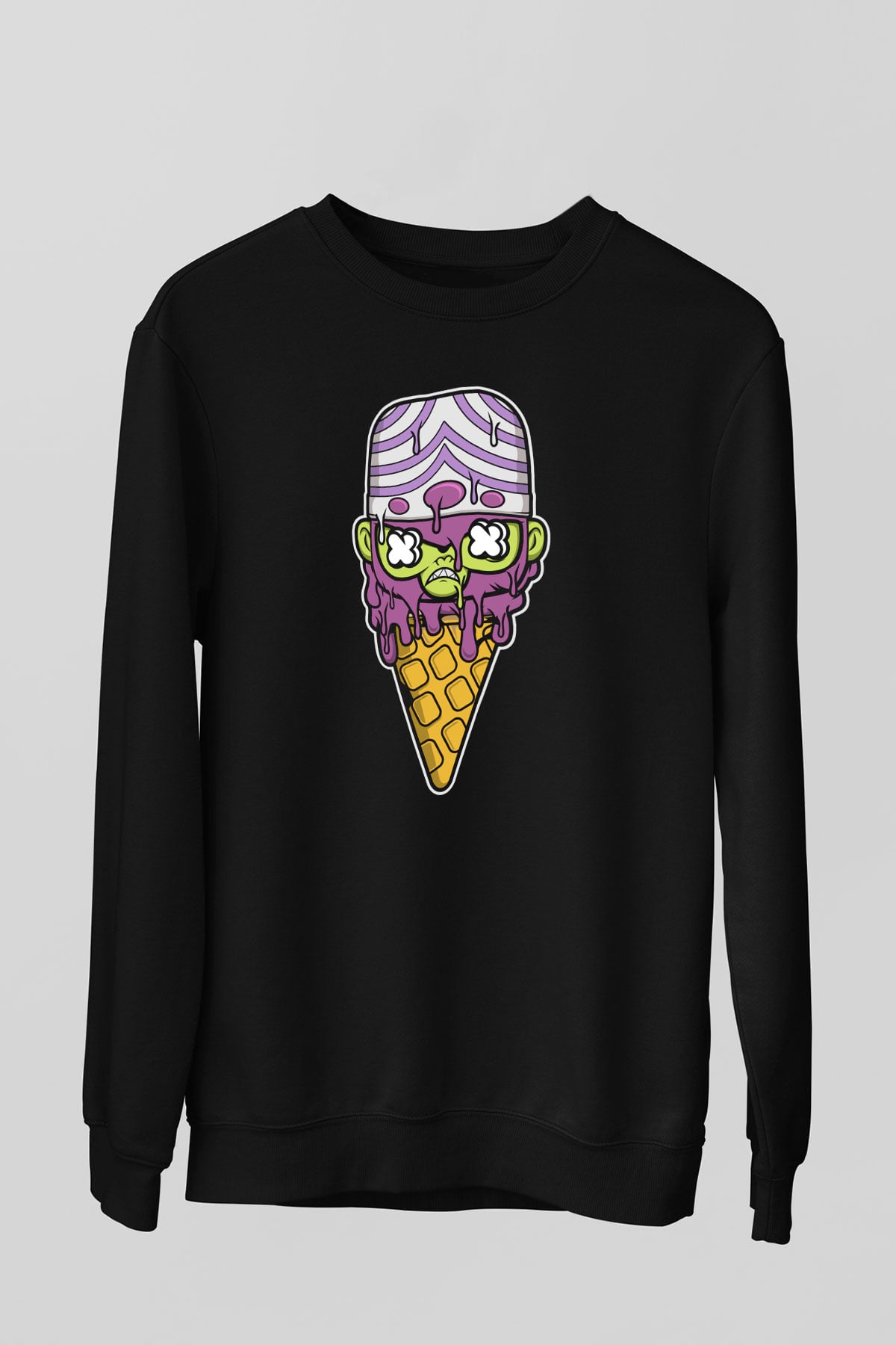 Mojo Jo Ice Cream Baskılı Siyah Unisex Sweatshirt
