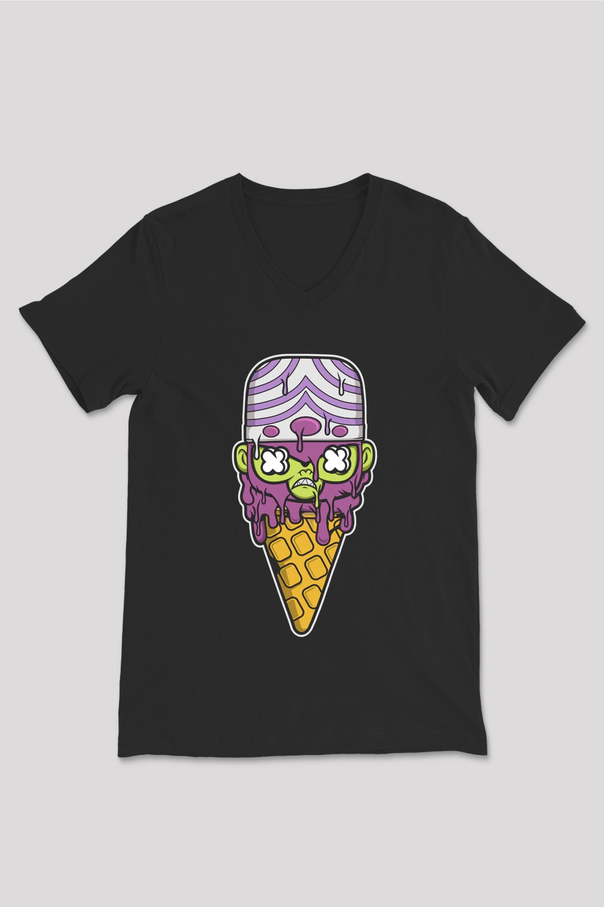 Mojo Jo Ice Cream Baskılı Siyah Unisex V Yaka Tişört