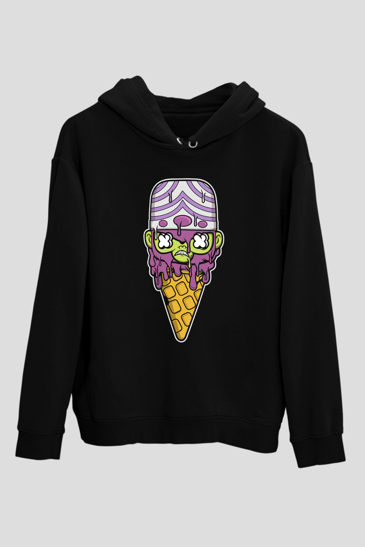 Mojo Jo Ice Cream Baskılı Siyah Unisex Hoodie