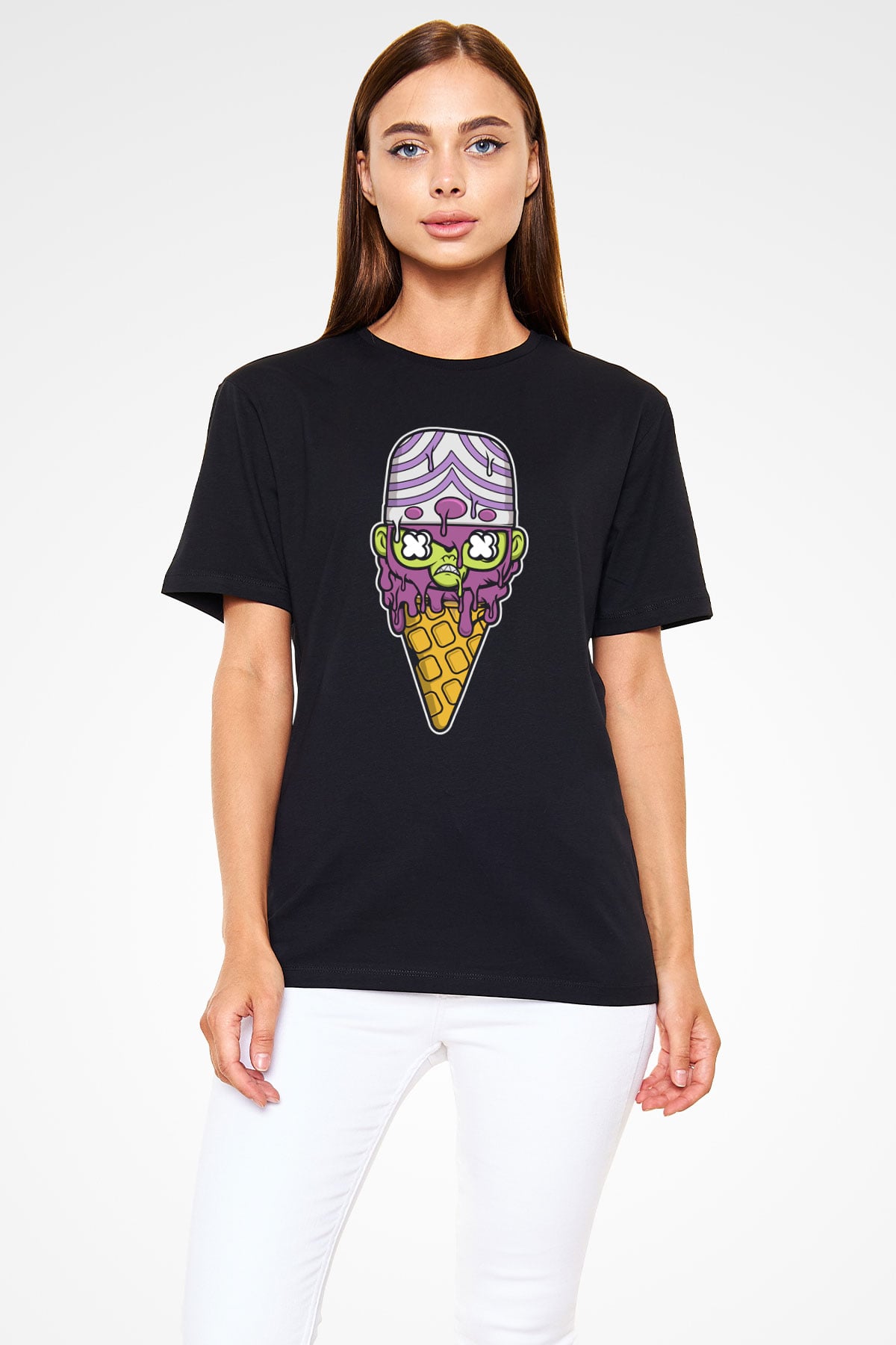Mojo Jo Ice Cream Baskılı Siyah Unisex Tişört