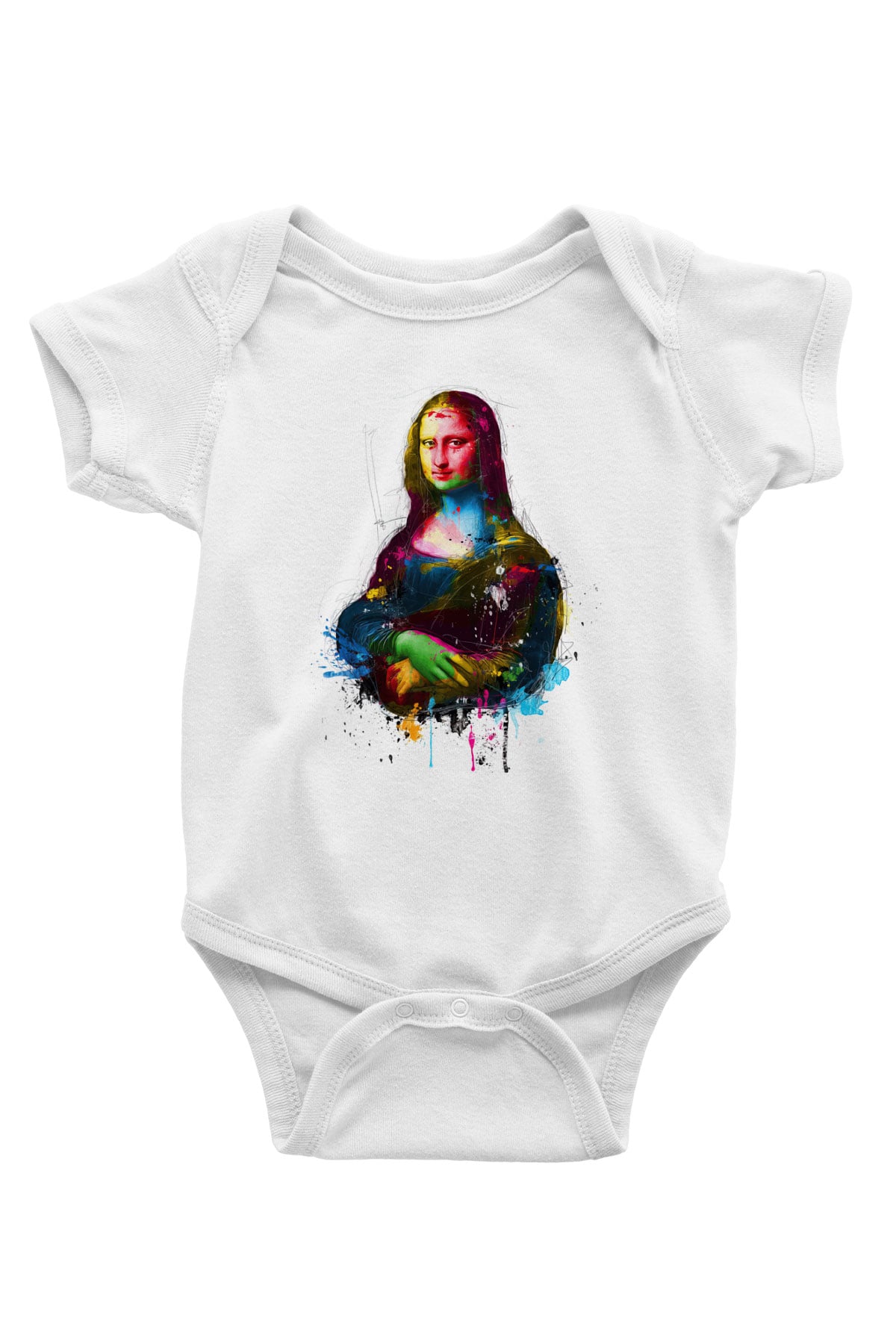Mona Lisa Baskılı Beyaz Unisex Bebek Body - Zıbın