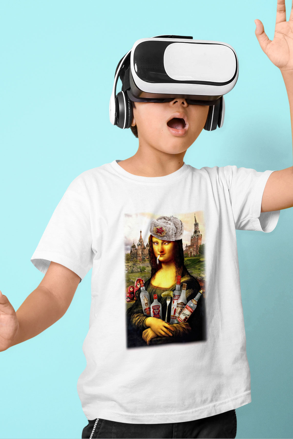 Mona Lisa Baskılı Beyaz Unisex Çocuk Tişört