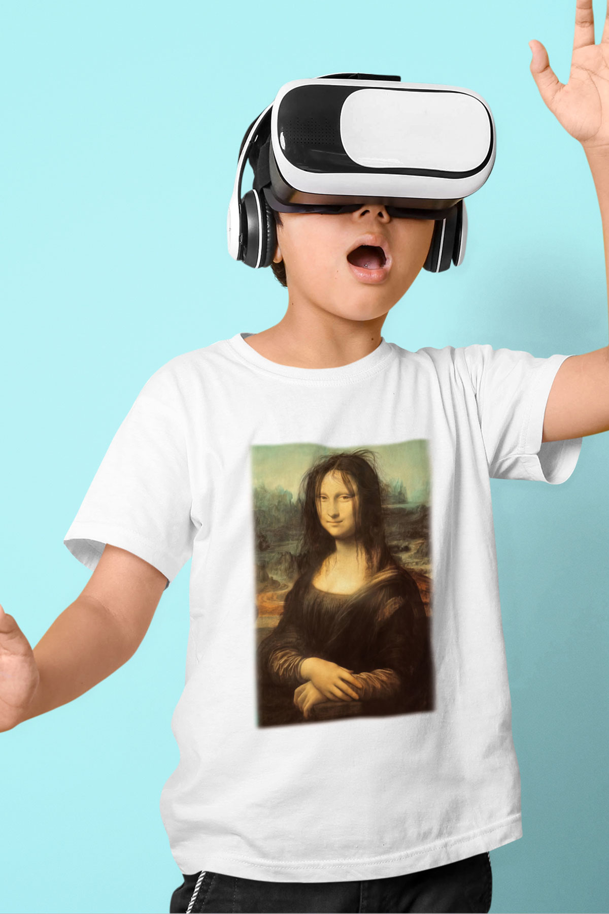 Mona Lisa Baskılı Beyaz Unisex Çocuk Tişört