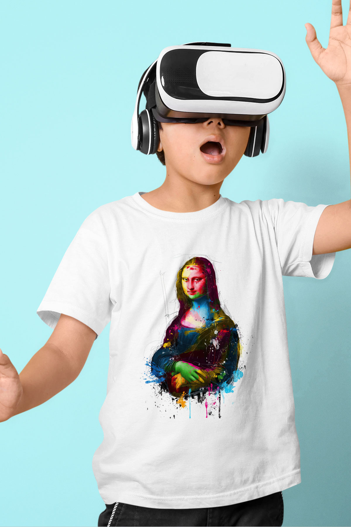 Mona Lisa Baskılı Beyaz Unisex Çocuk Tişört