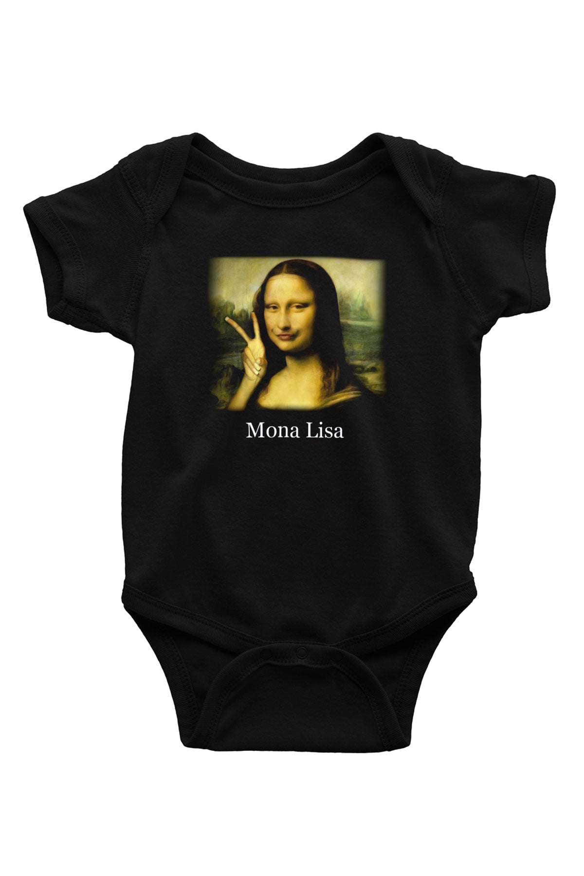 Mona Lisa Baskılı Siyah Bebek Body - Zıbın