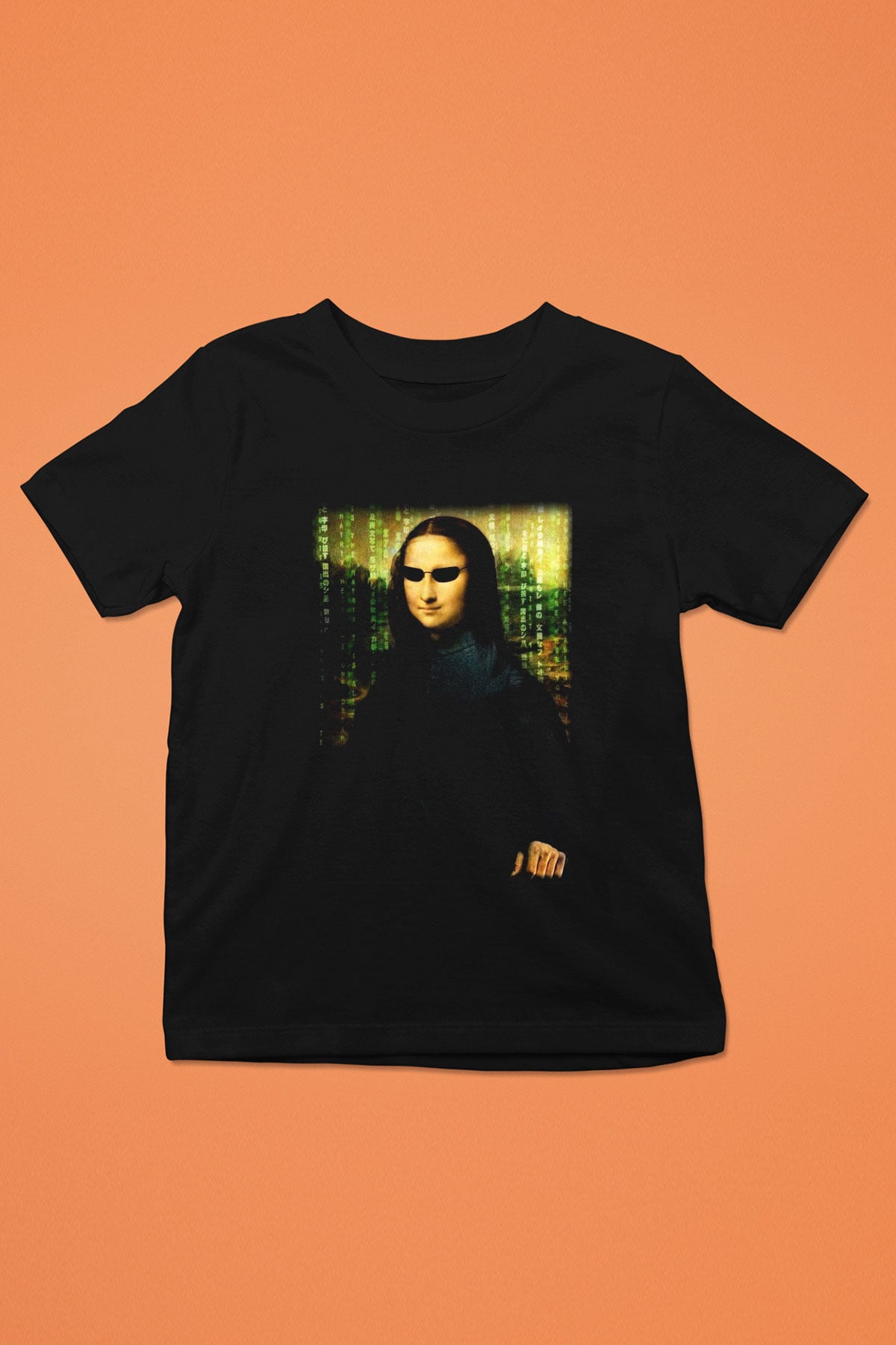 Mona Lisa Baskılı Siyah Unisex Çocuk Tişört