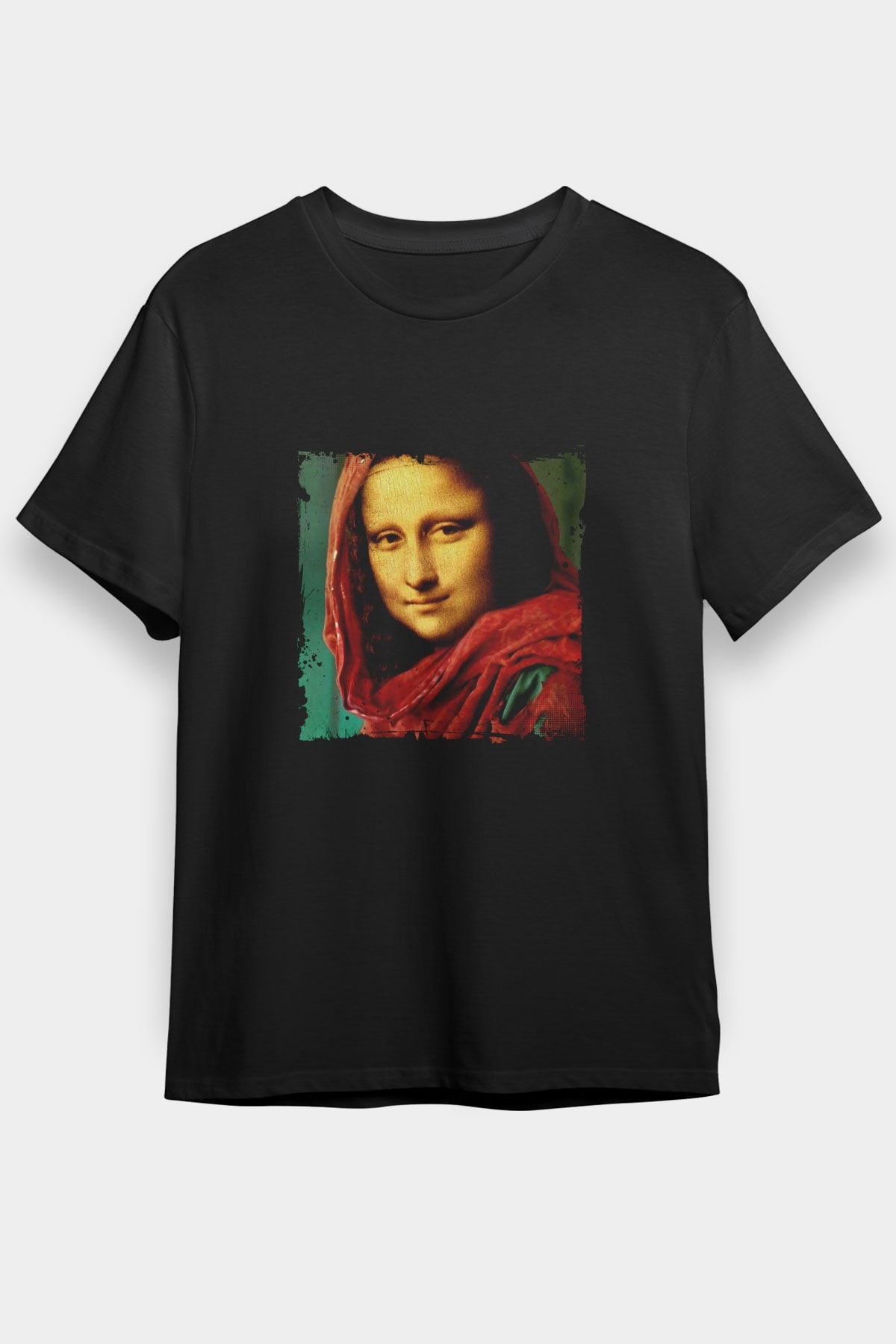 Mona Lisa Baskılı Unisex Siyah Tişört
