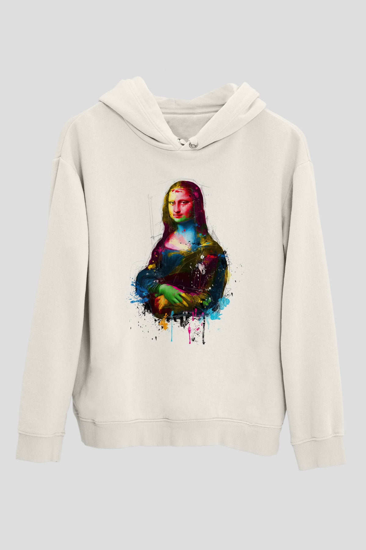 Mona Lisa Beyaz Unisex Kapşonlu Sweatshirt