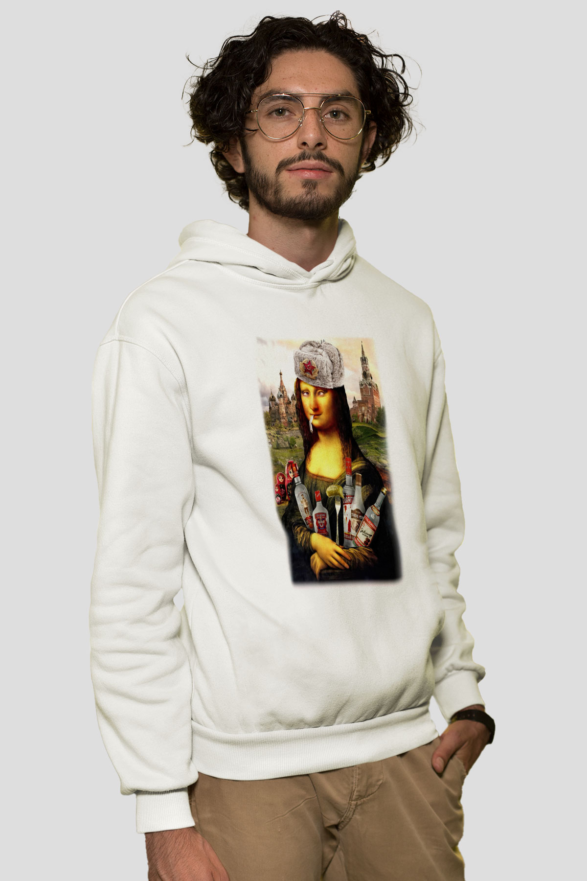 Mona Lisa Beyaz Unisex Kapşonlu Sweatshirt