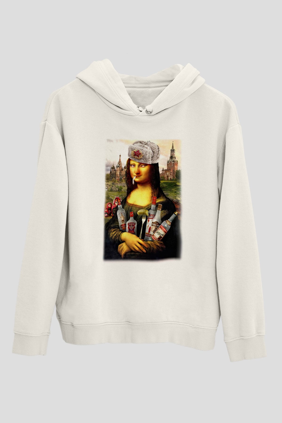 Mona Lisa Beyaz Unisex Kapşonlu Sweatshirt