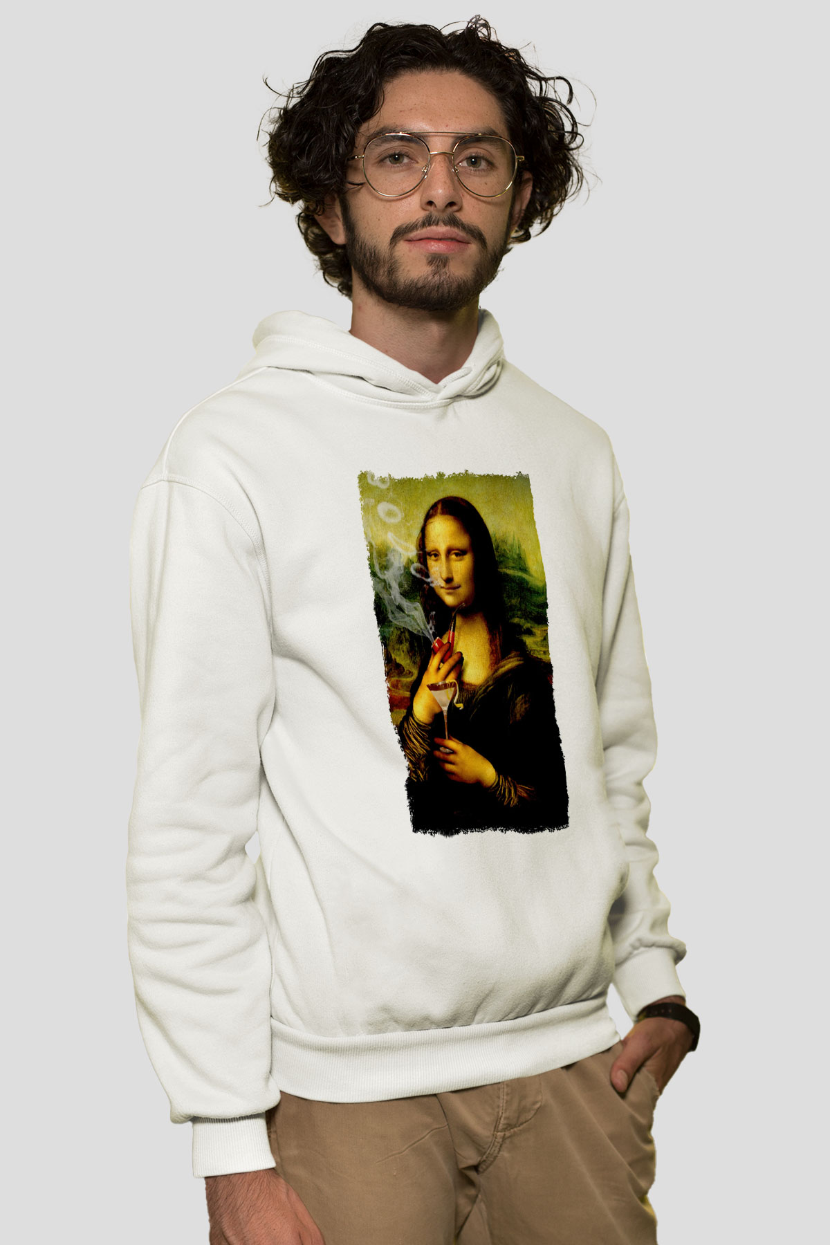 Mona Lisa Beyaz Unisex Kapüşonlu Sweatshirt