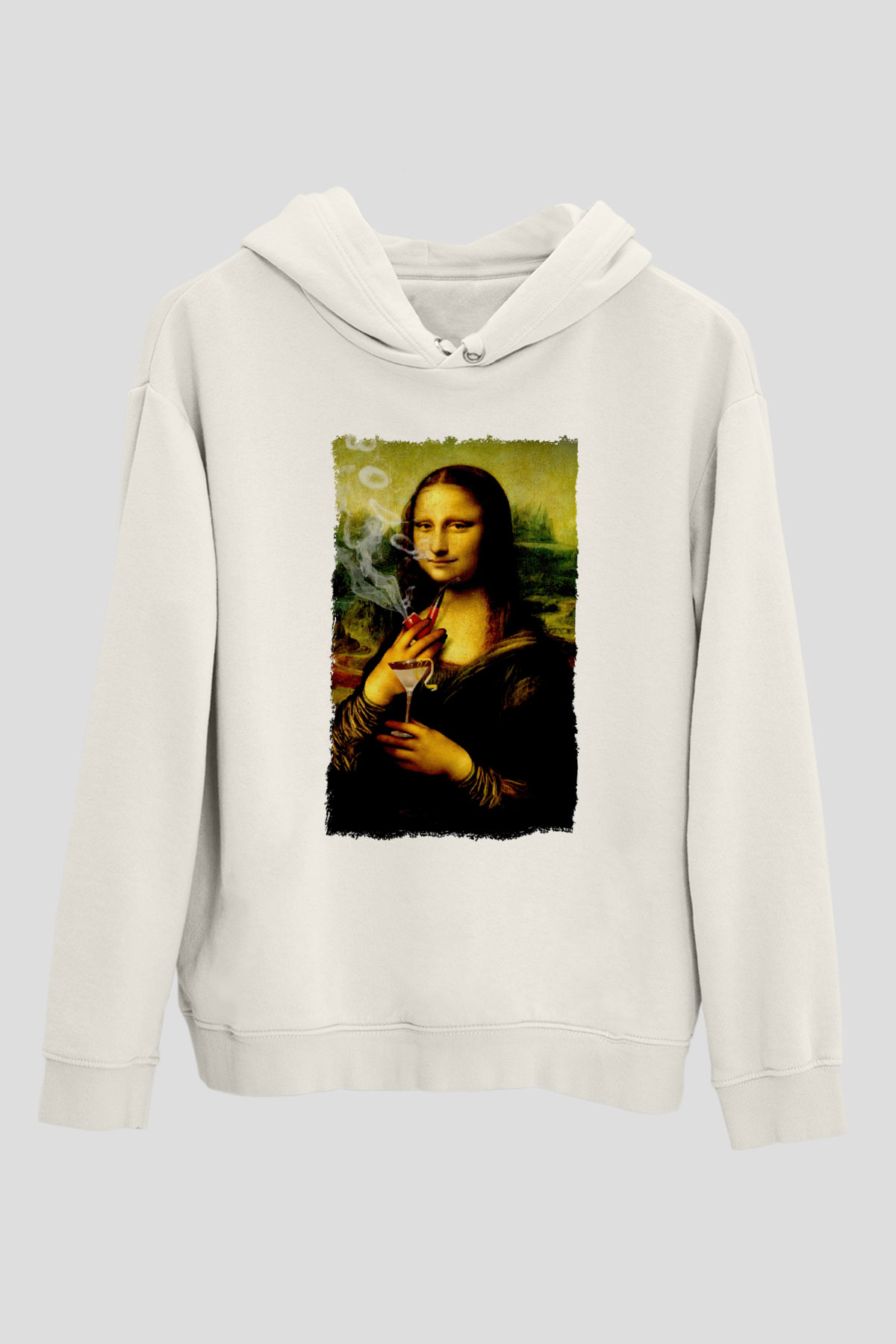 Mona Lisa Beyaz Unisex Kapüşonlu Sweatshirt