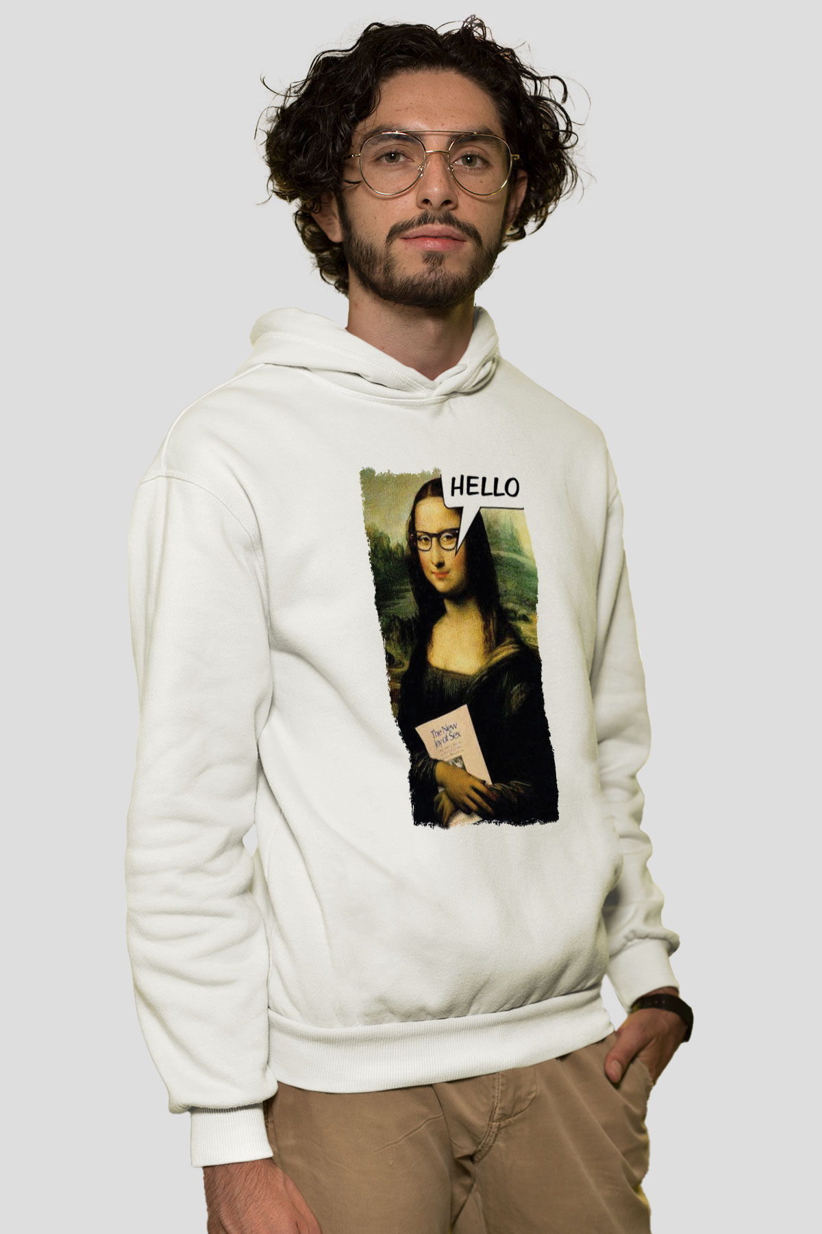 Mona Lisa Beyaz Unisex Kapüşonlu Sweatshirt