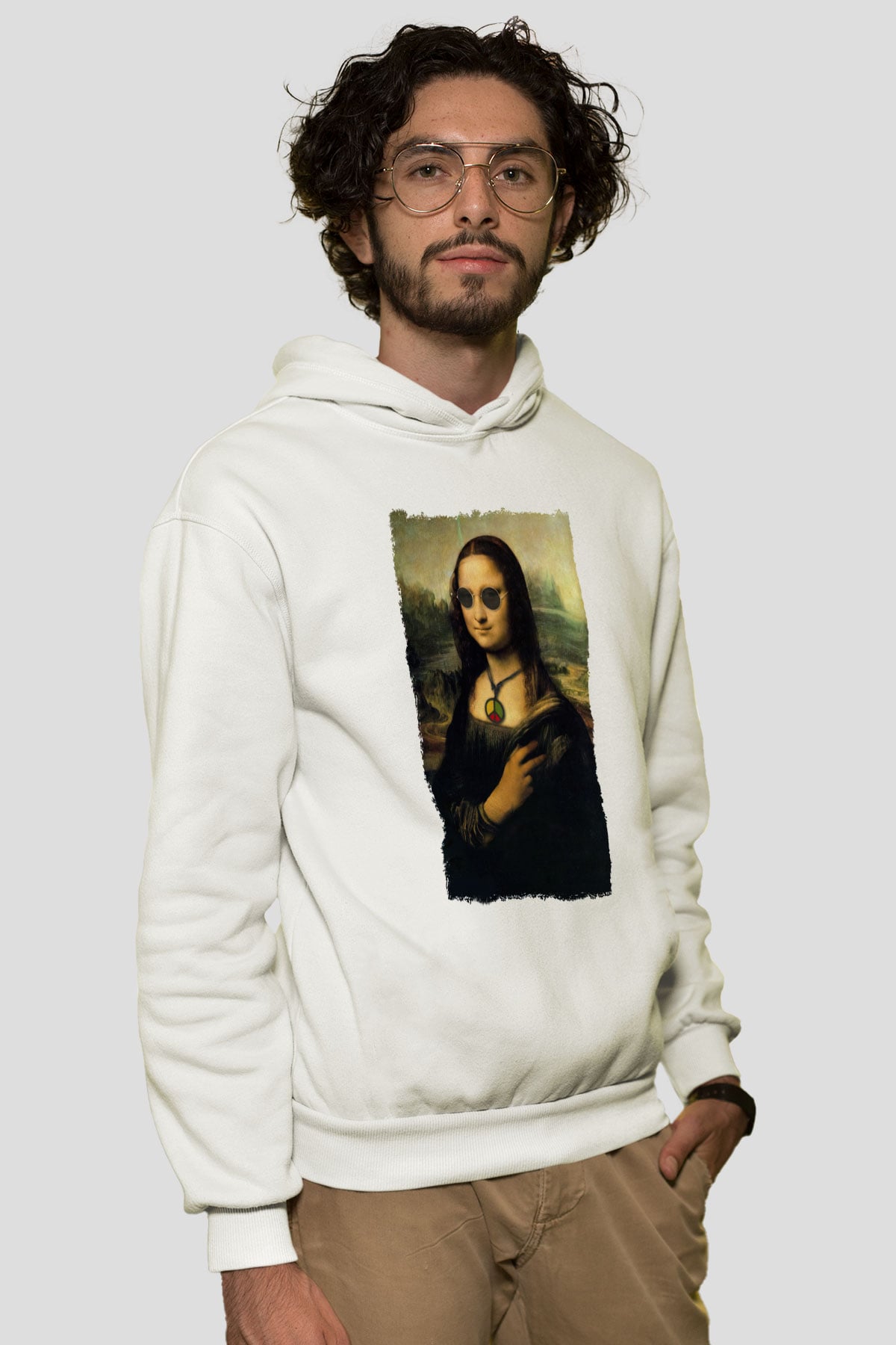 Mona Lisa Beyaz Unisex Kapüşonlu Sweatshirt