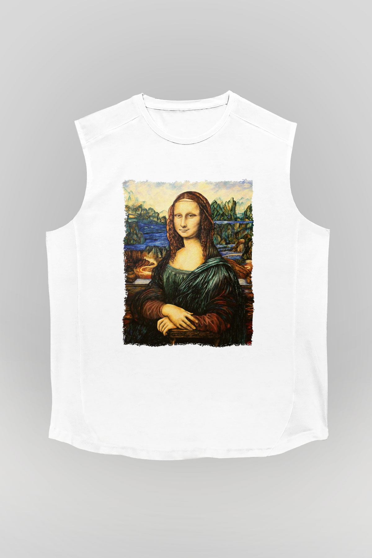 Mona Lisa Beyaz Unisex Kolsuz Tişört