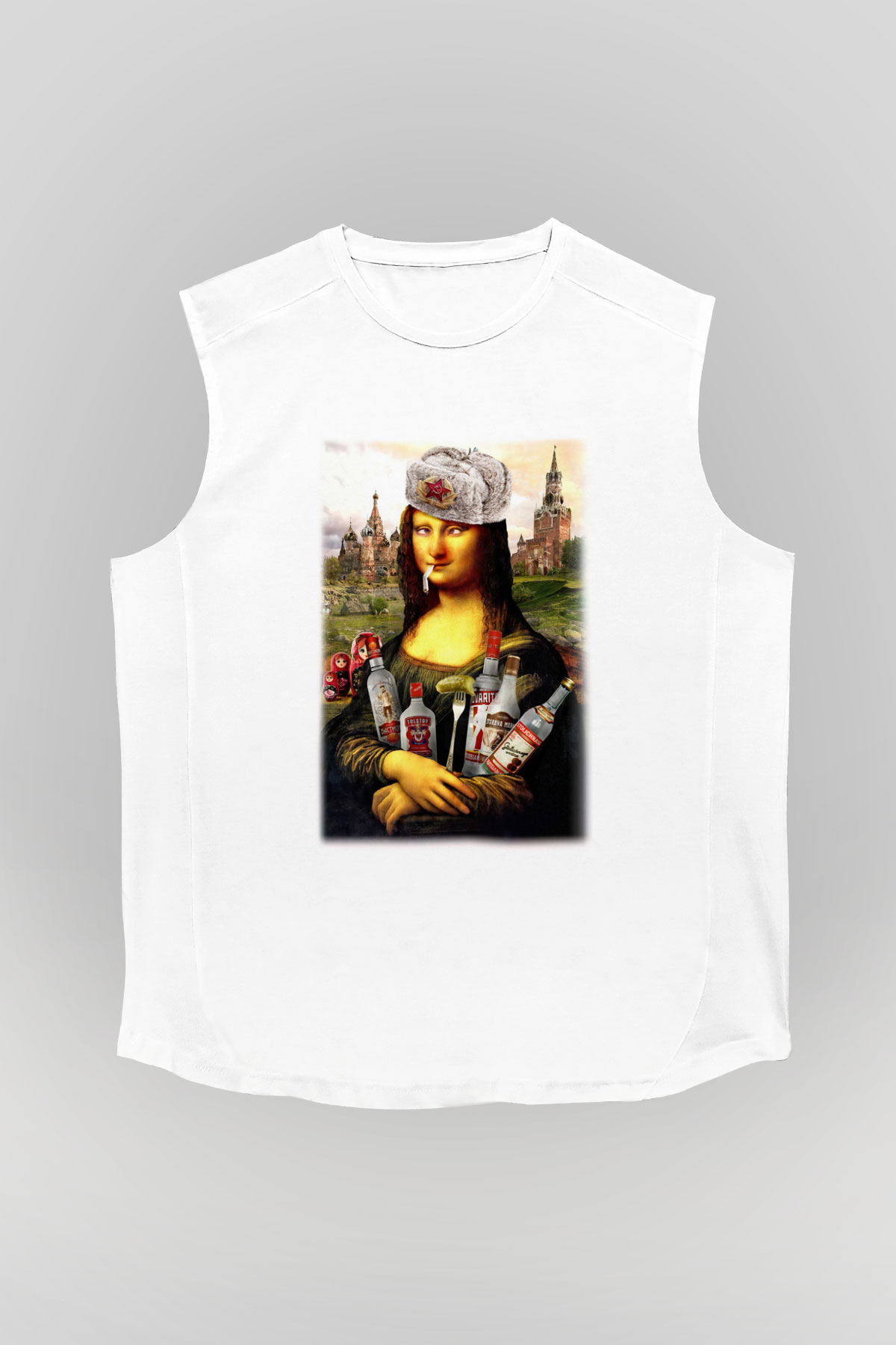 Mona Lisa Beyaz Unisex Kolsuz Tişört