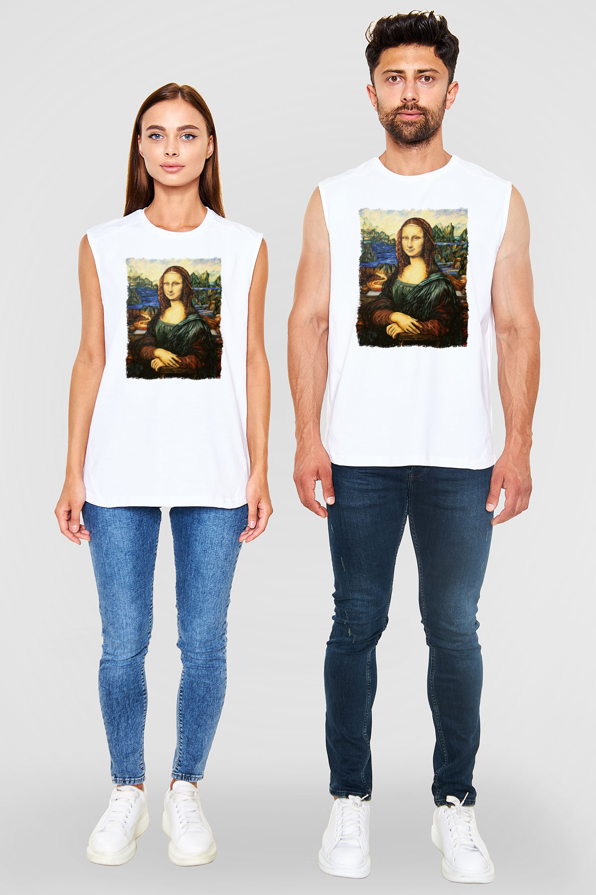 Mona Lisa Beyaz Unisex Kolsuz Tişört