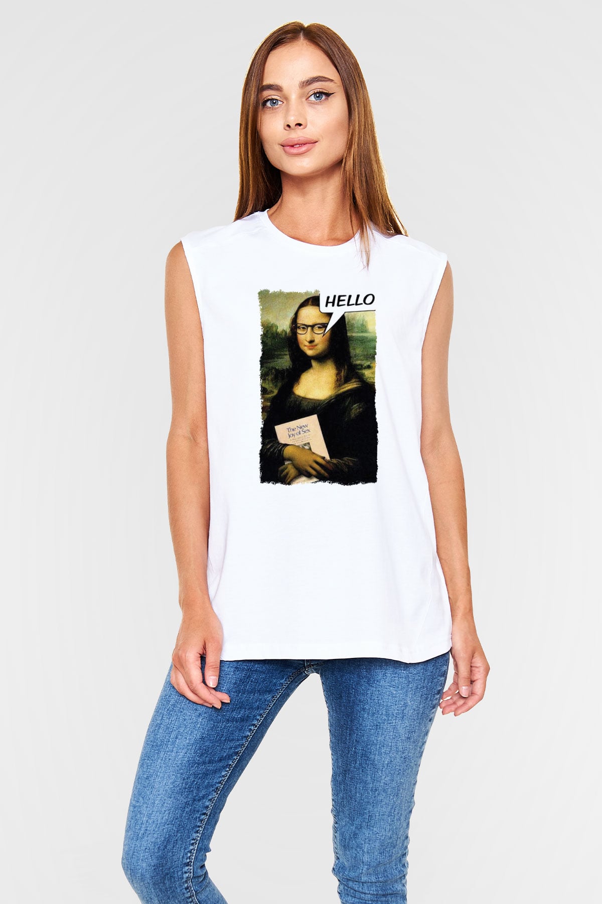 Mona Lisa Beyaz Unisex Kolsuz Tişört