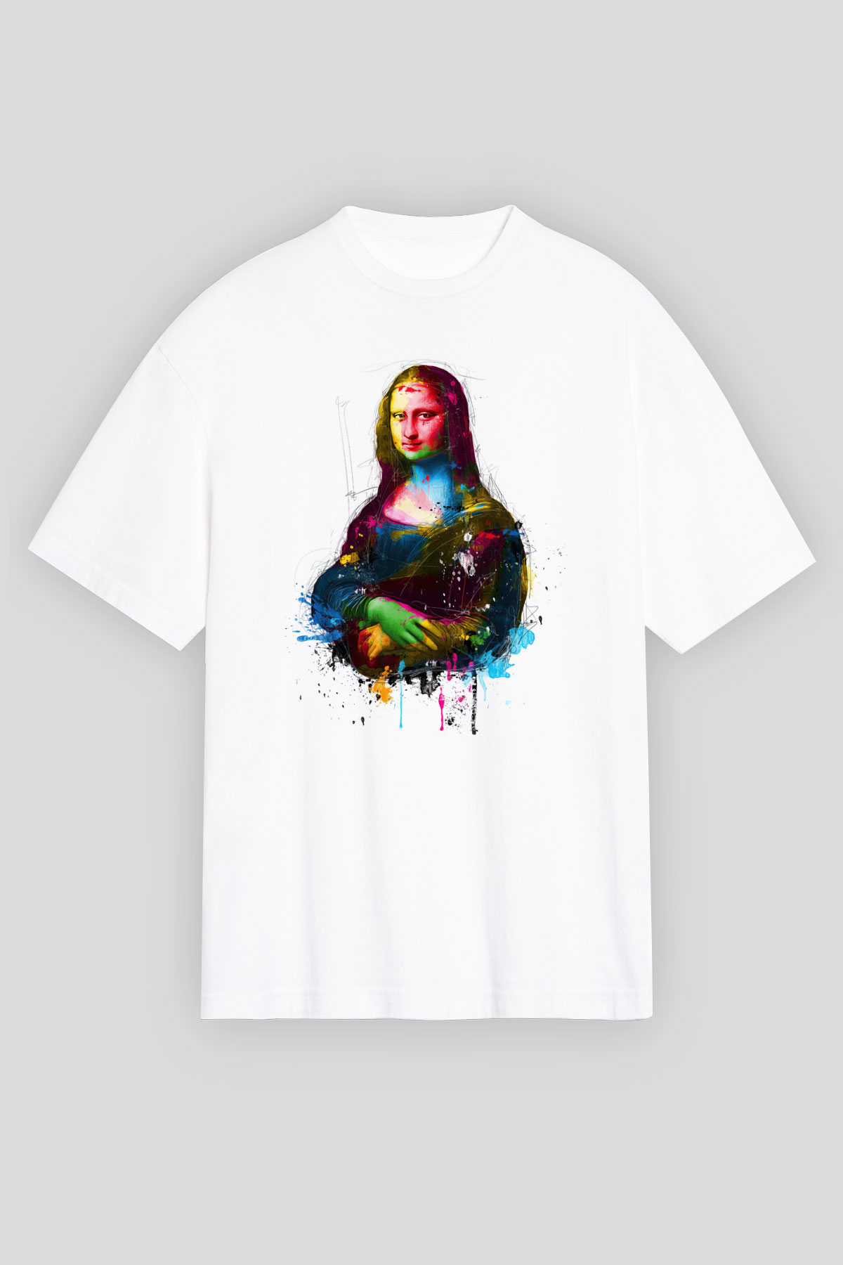 Mona Lisa Beyaz Unisex Oversize Tişört T-Shirt
