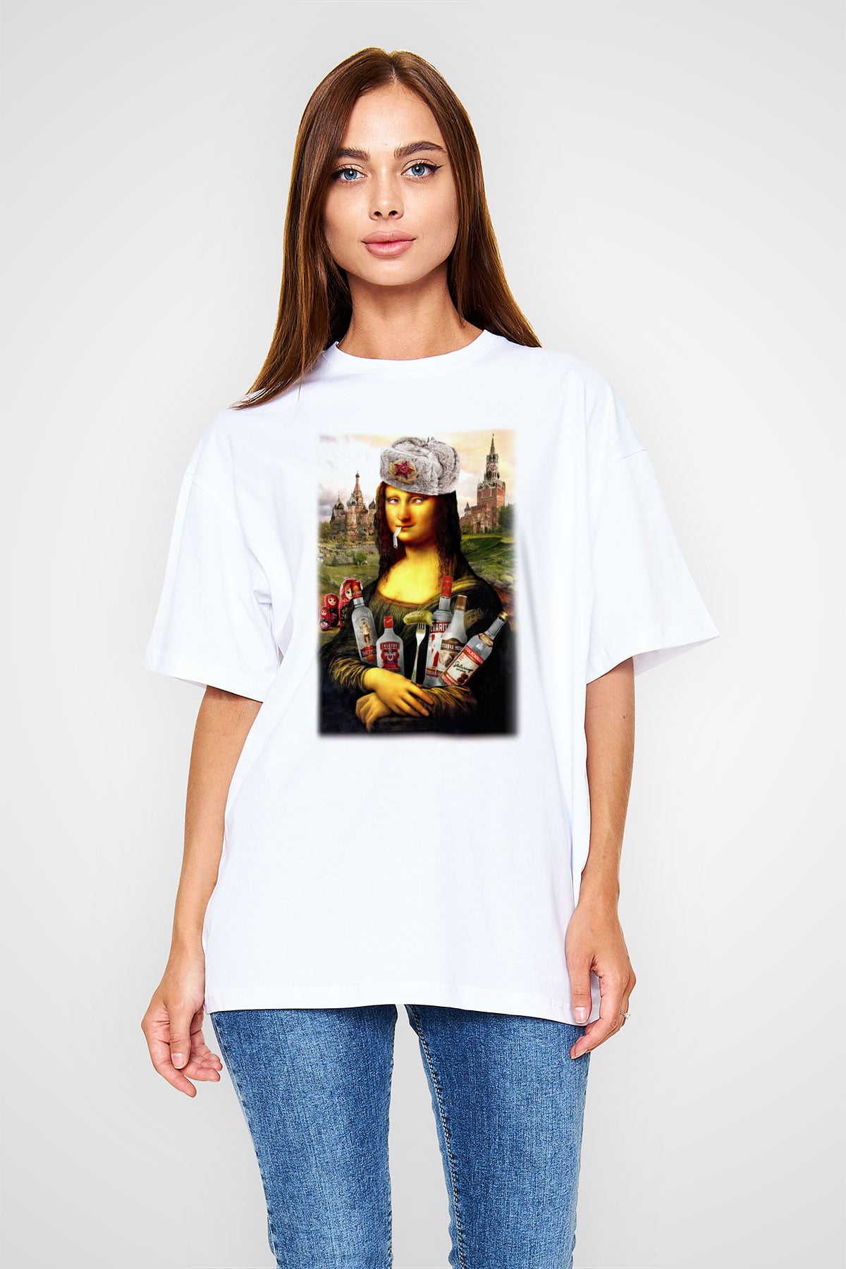 Mona Lisa Beyaz Unisex Oversize Tişört T-Shirt