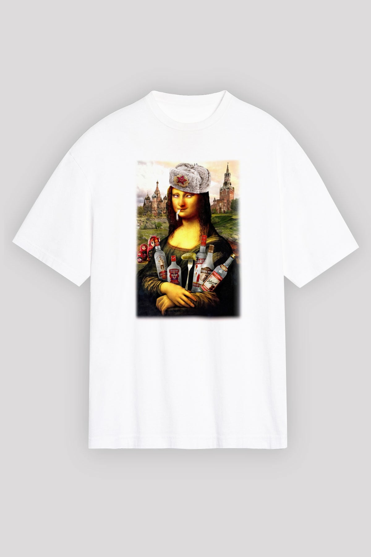 Mona Lisa Beyaz Unisex Oversize Tişört T-Shirt