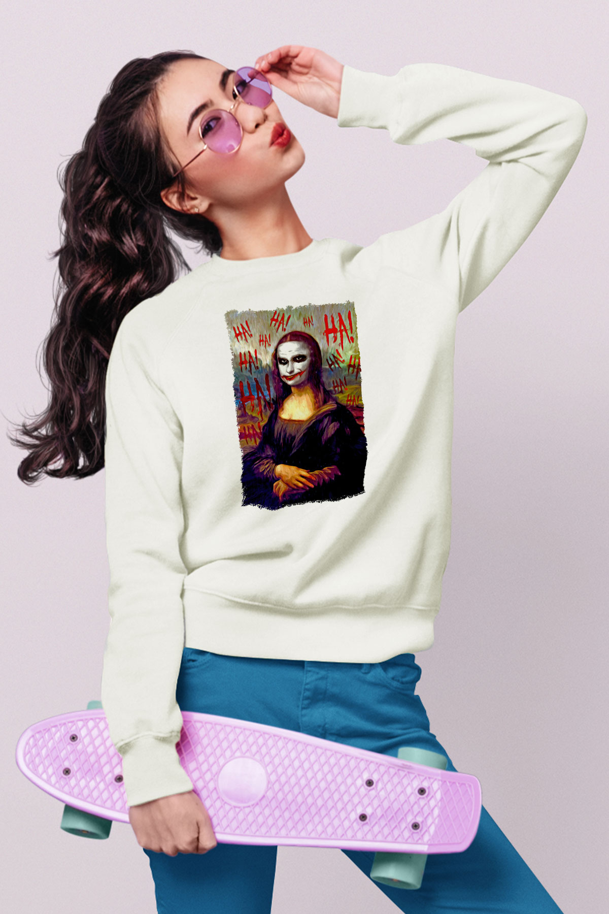 Mona Lisa Beyaz Unisex Sweatshirt
