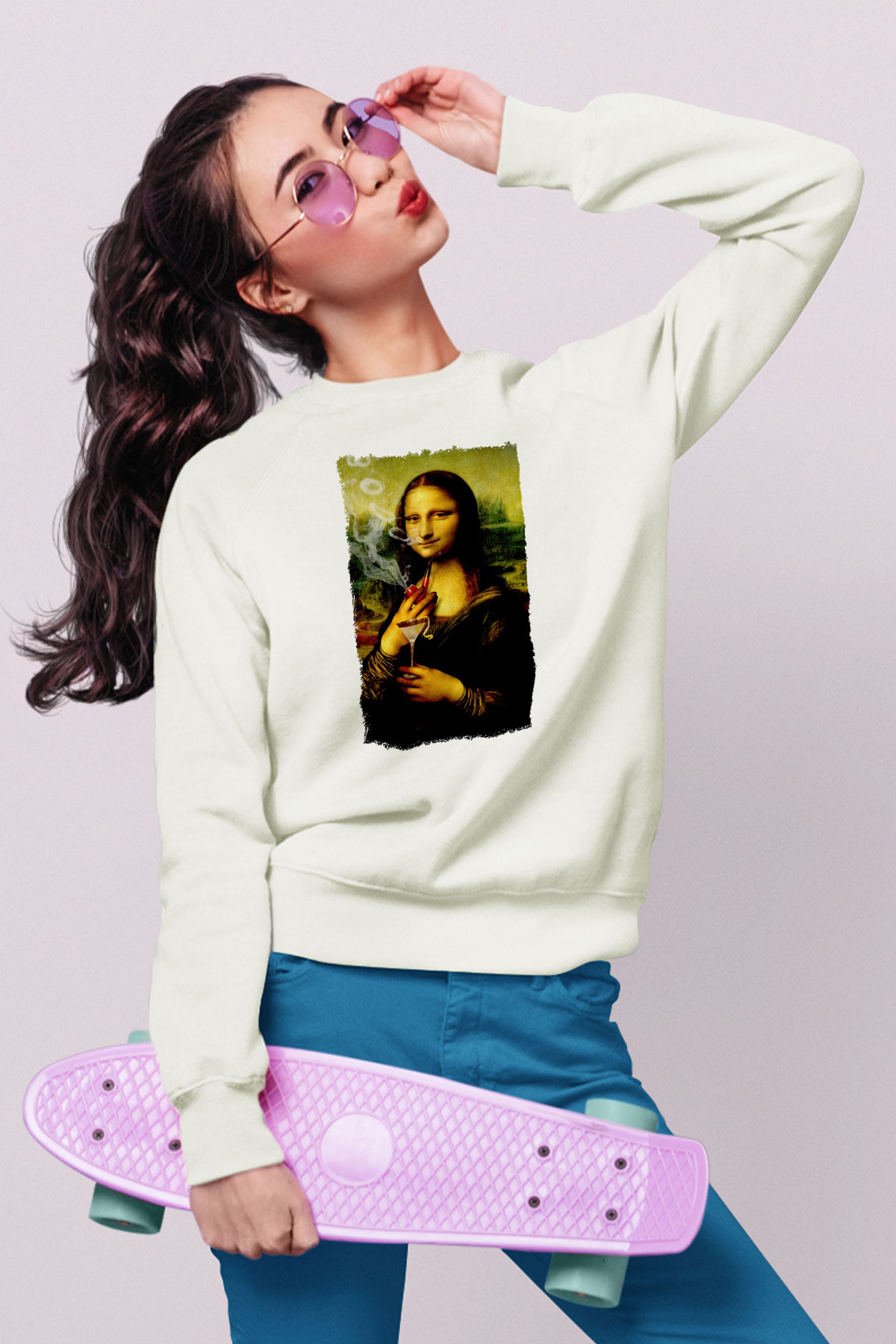 Mona Lisa Beyaz Unisex Sweatshirt
