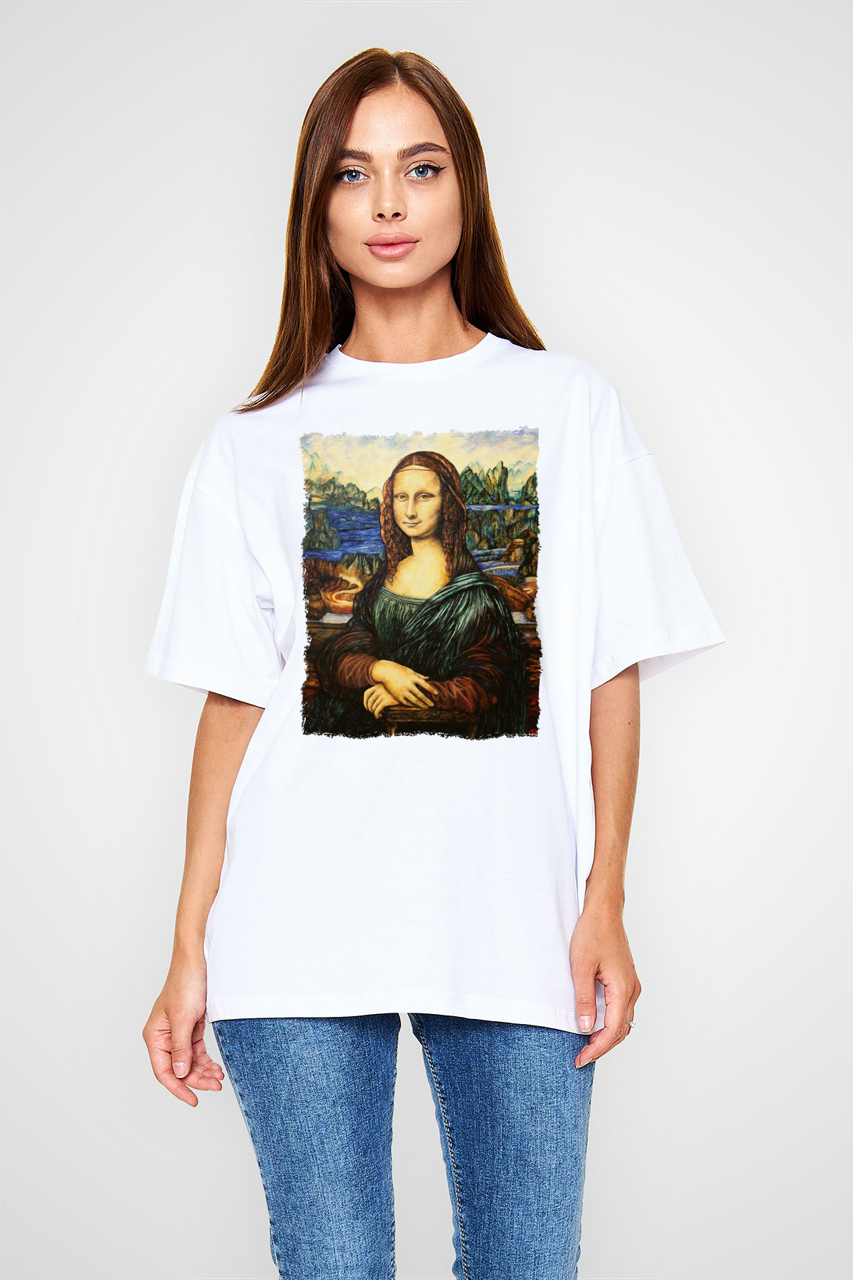 Mona Lisa Beyaz Unisex Tişört T-Shirt - TişörtFabrikası
