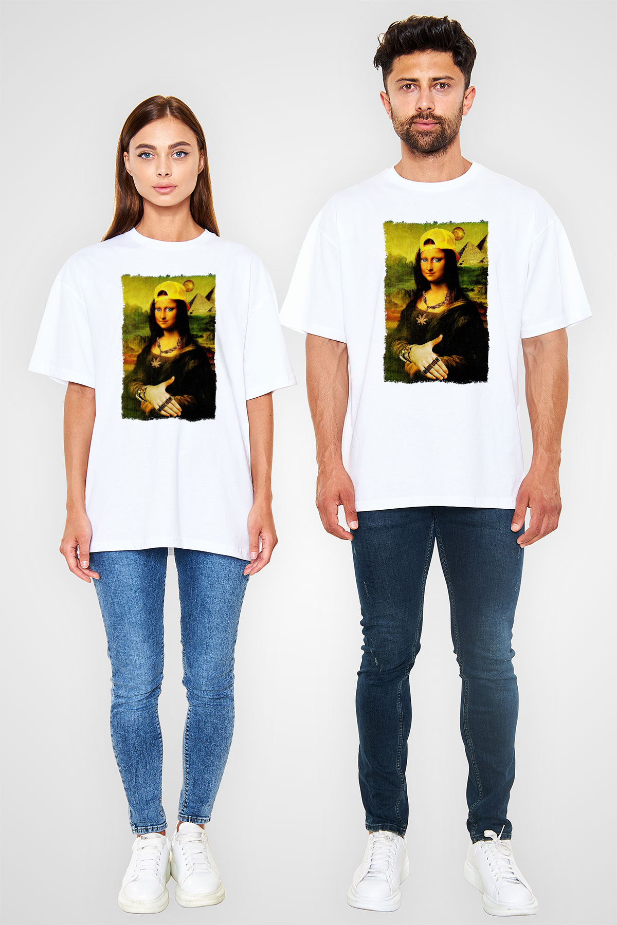 Mona Lisa Beyaz Unisex Tişört T-Shirt - TişörtFabrikası